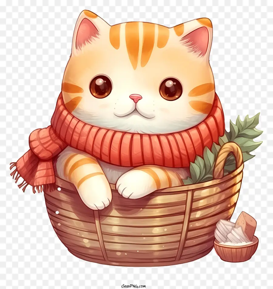 оранжевый кот，плетеная корзина PNG