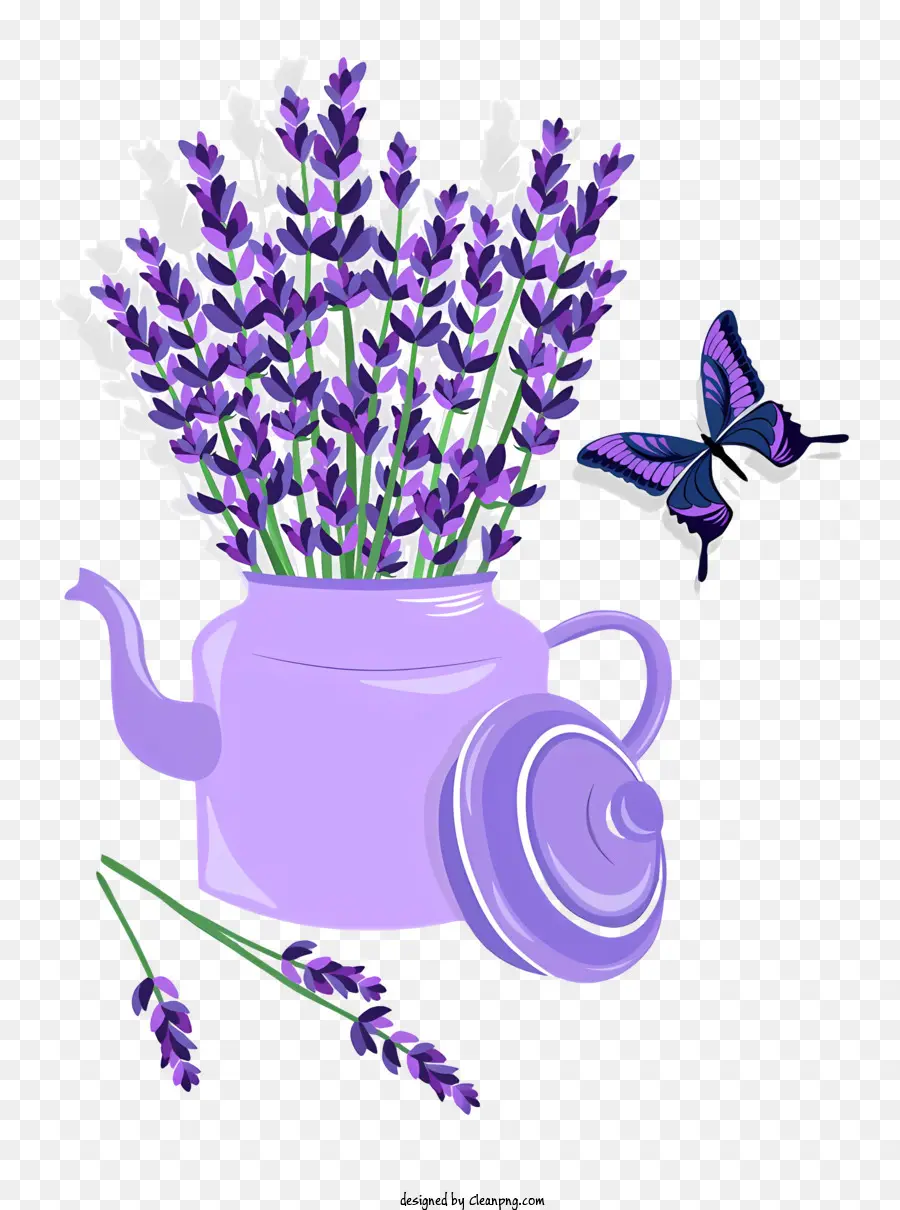 Фиолетовый чайник，Лавандовые цветы PNG