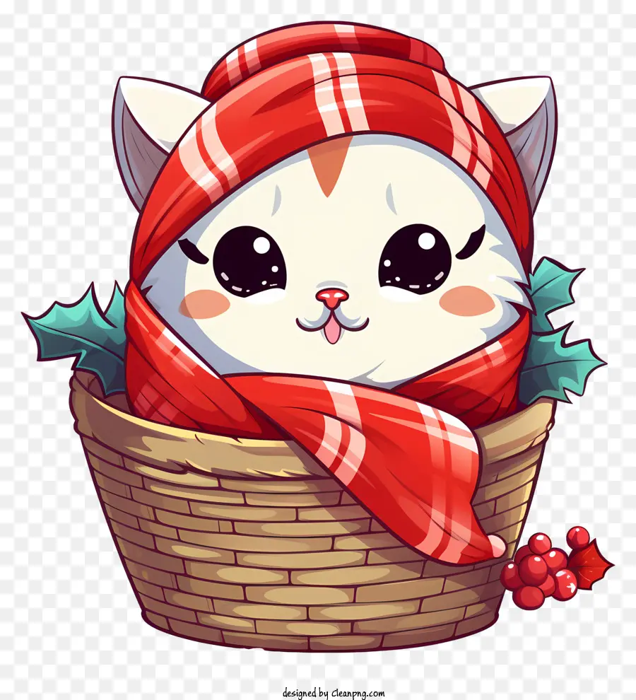 мультфильм кот，красный шарф PNG