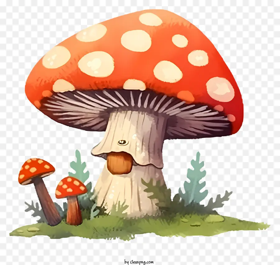 мультфильм гриб，красный гриб с белыми пятнами PNG