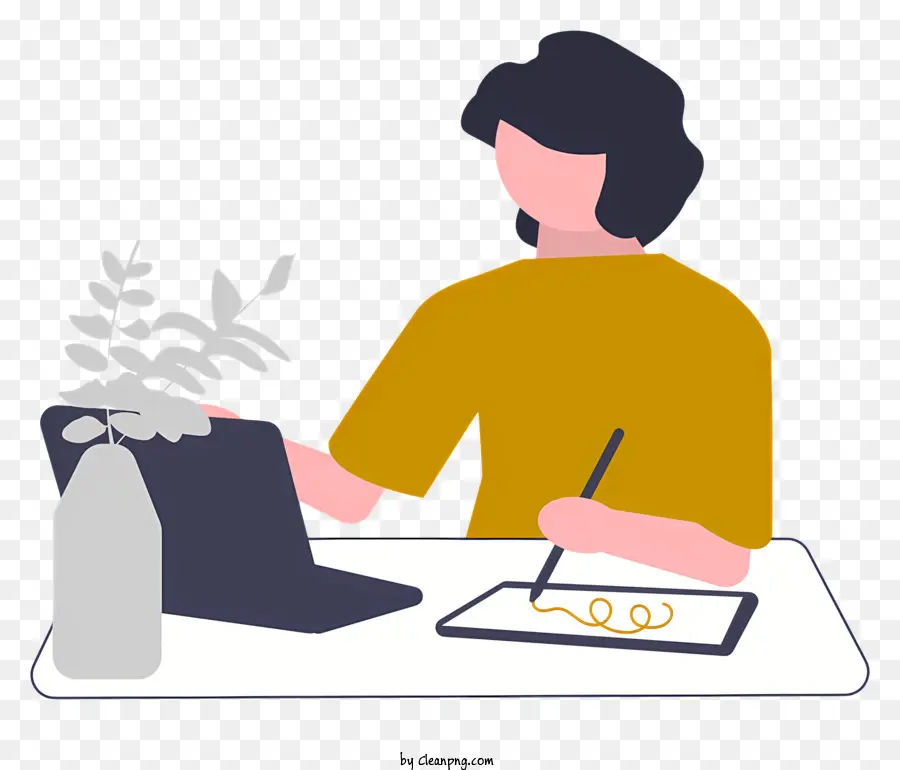 Женщина работающая за столом，Laptop PNG