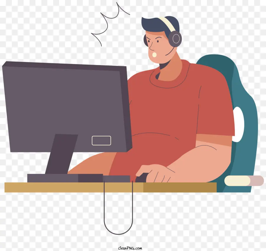 человек на компьютере，ношение наушники PNG