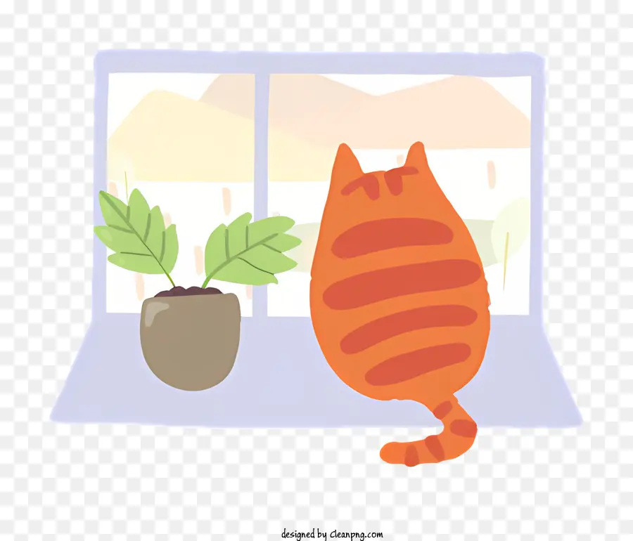 Оранжевый табби кот，Вид окна PNG
