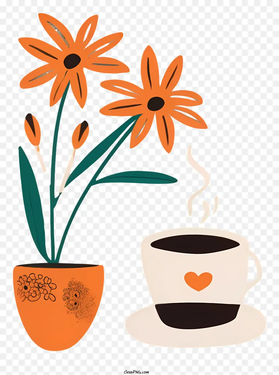Чашка кофе，Горшечный цветок PNG