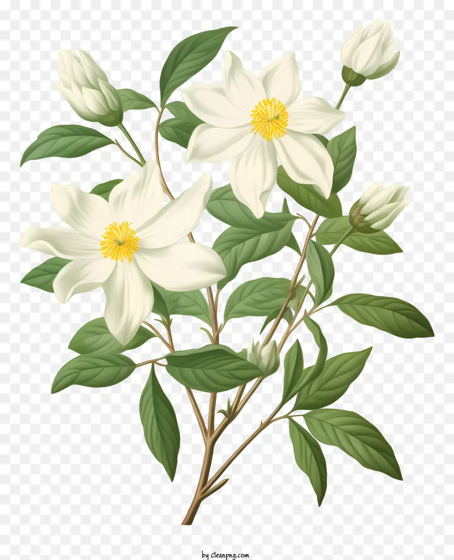белый цветок，Желтый центр PNG