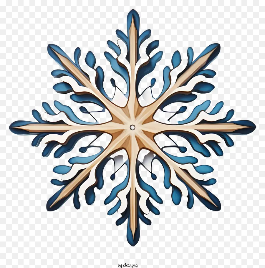 Дизайн снежинки，синяя и золотая снежинка PNG