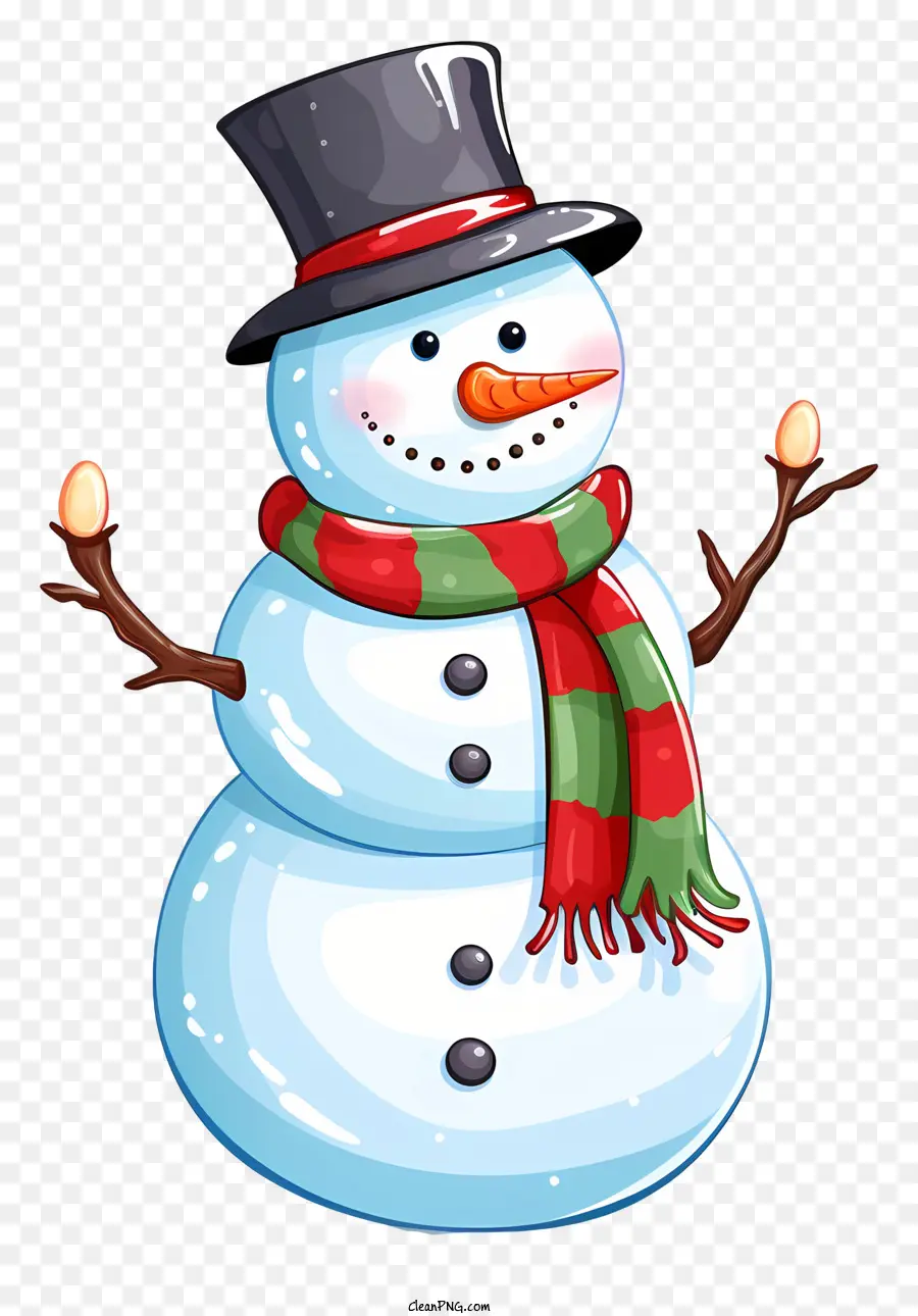 Снеговик，красный и зеленый шарф PNG