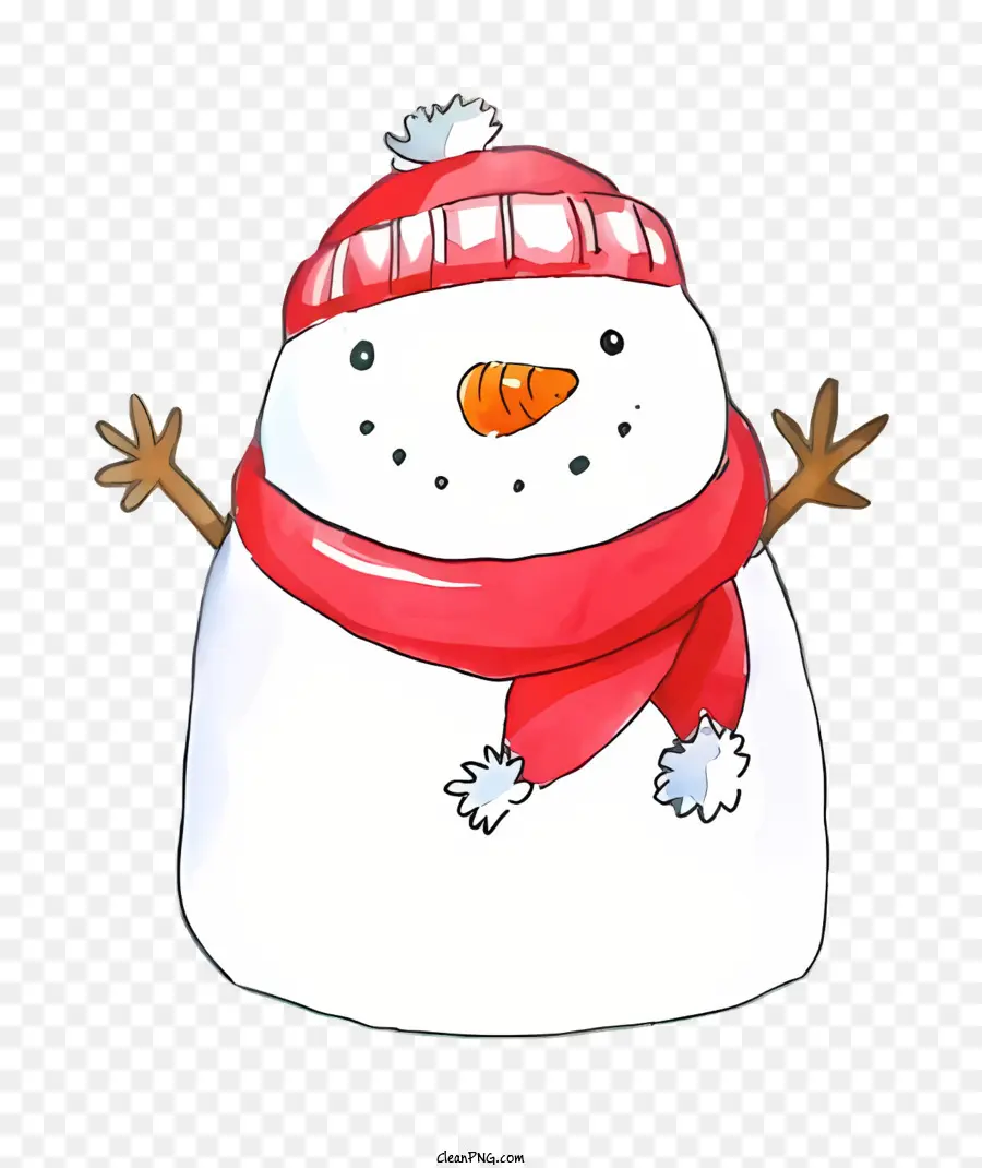 Снеговик мультфильм，Красный шарф снеговик PNG