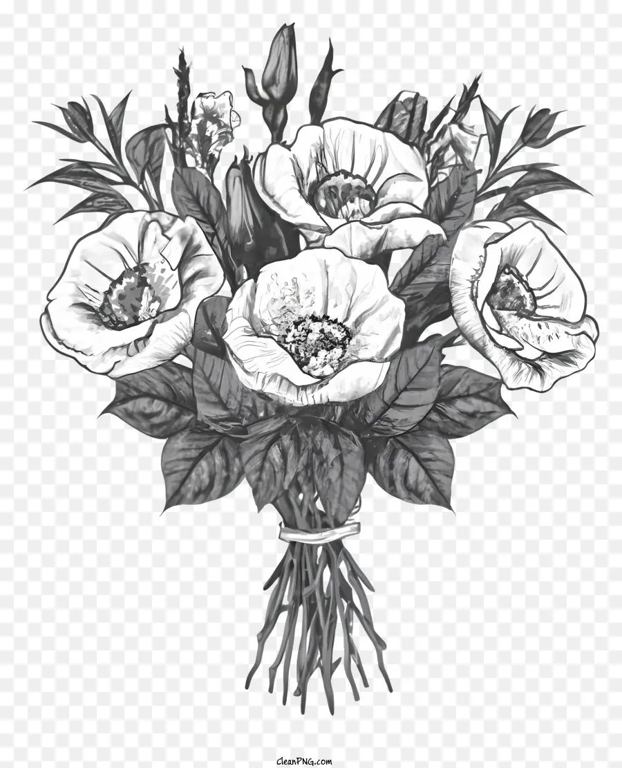 Bouquet Of Flowers，черно белый эскиз PNG