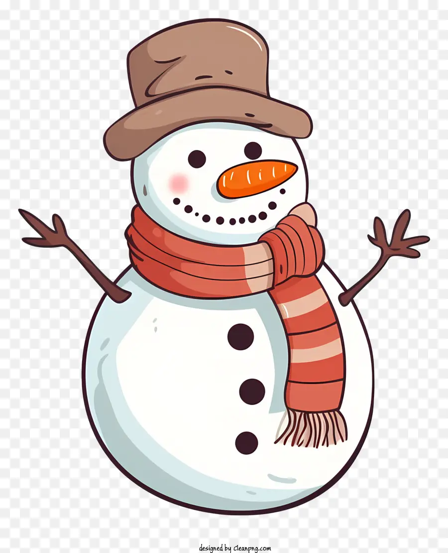 мультфильм снеговик，красный шарф и шляпа PNG