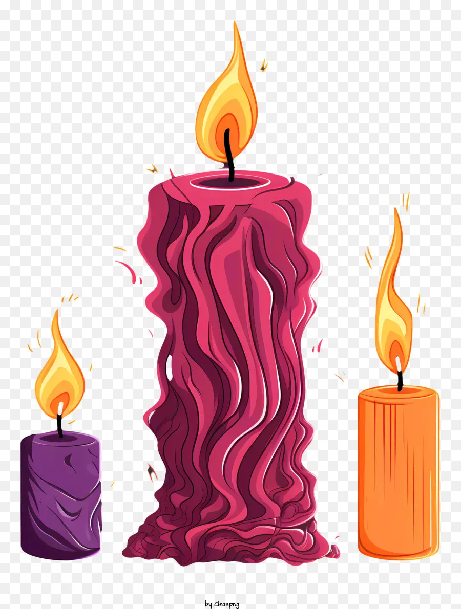 зажженные свечи，красные и фиолетовые свечи PNG