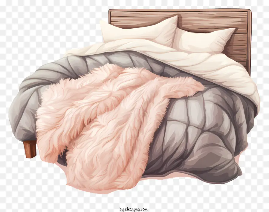 Кровать，розовое одеяло из искусственного меха PNG