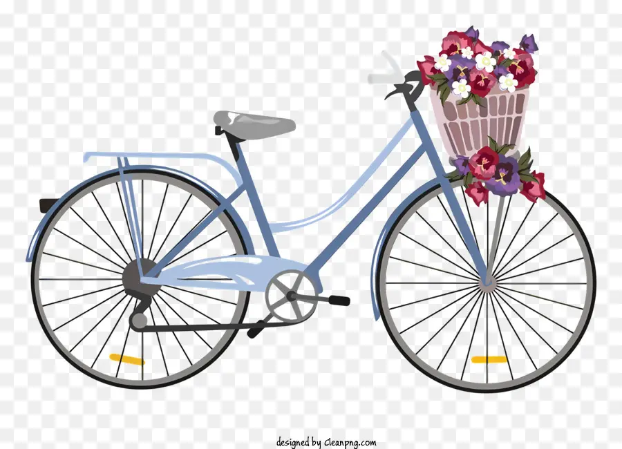 синий велосипед，корзина цветов PNG