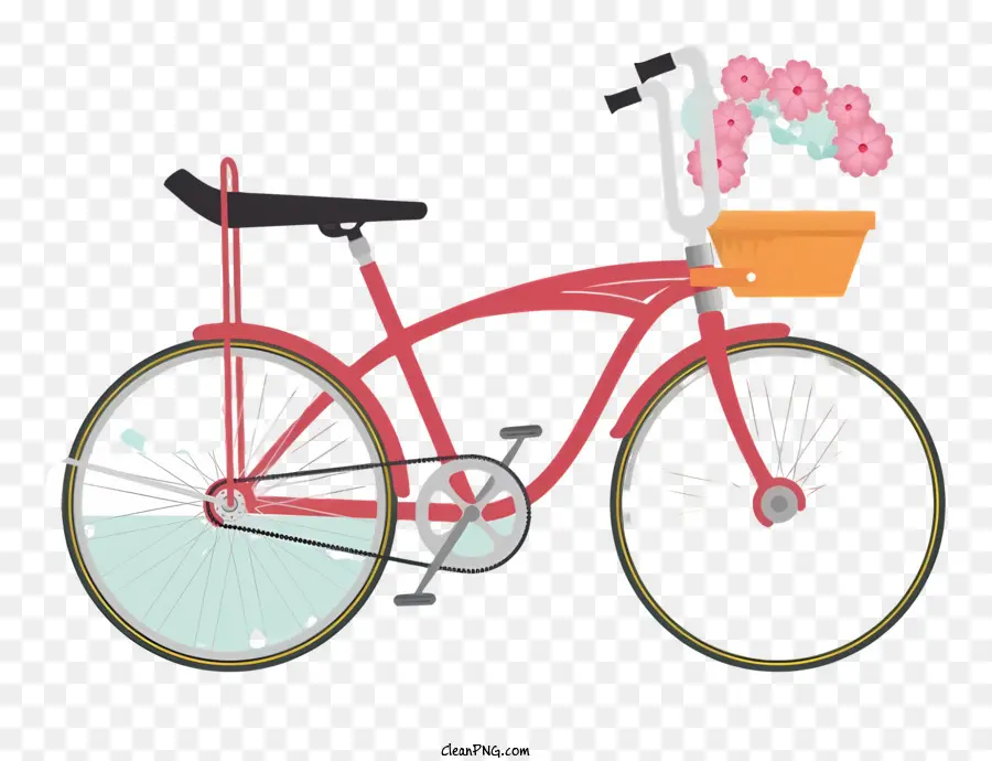 красный велосипед，корзина цветов PNG