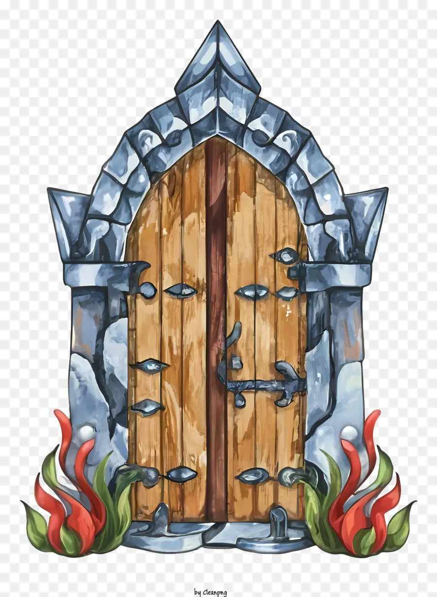деревянные двери，каменная арка PNG