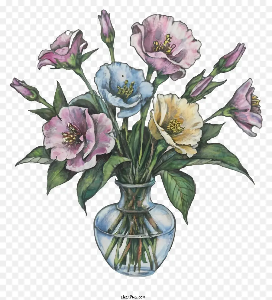 ваза с цветами，стеклянная ваза PNG
