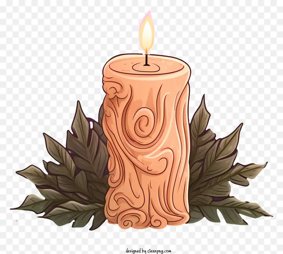 Деревянная горящая свеча，ветвь свеча PNG