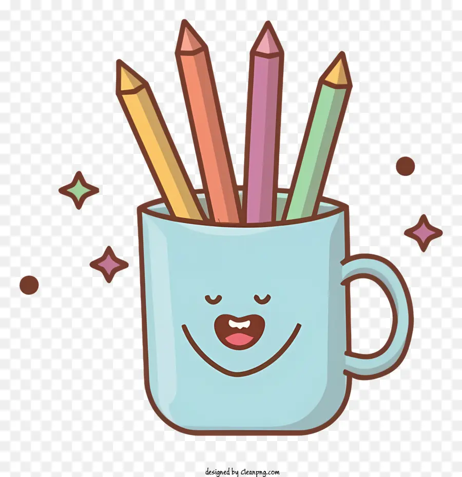 Улыбающийся мультипликационный персонаж，чашка цветных карандашей PNG