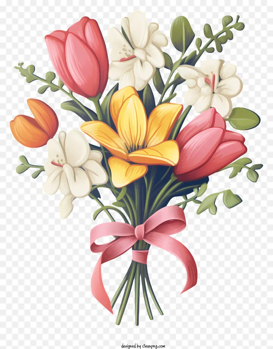 Bouquet Of Flowers，розовые и желтые тюльпаны PNG
