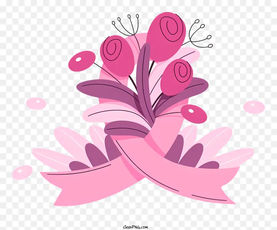 розовая лента，цветы PNG