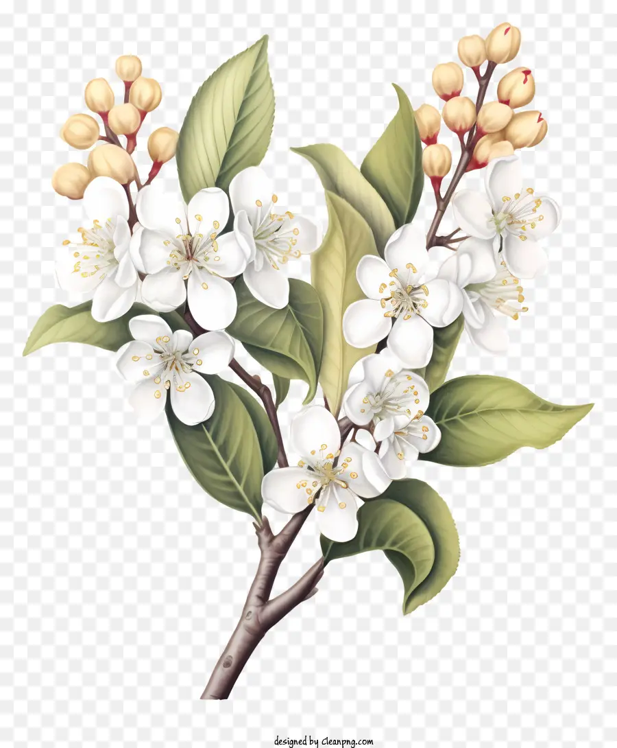 ветка дерева，белые цветы PNG