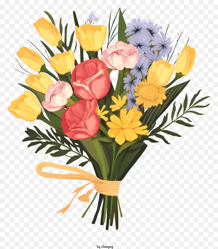 Bouquet Of Flowers，желтые и розовые тюльпаны PNG
