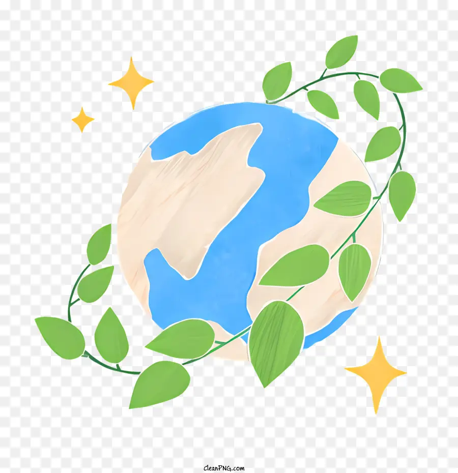планета Земля，зеленые листья PNG