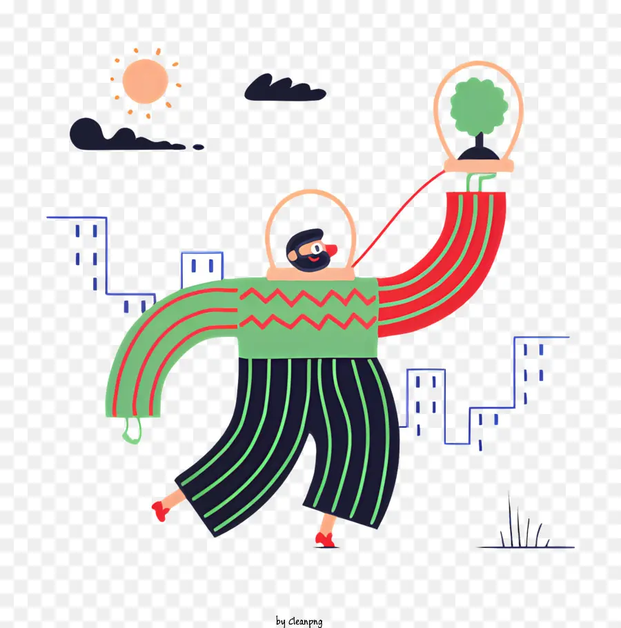 Мультипликационное изображение，Человек с зеленым деревом на голове PNG
