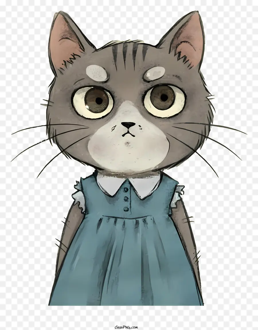 серый кот，синее платье PNG