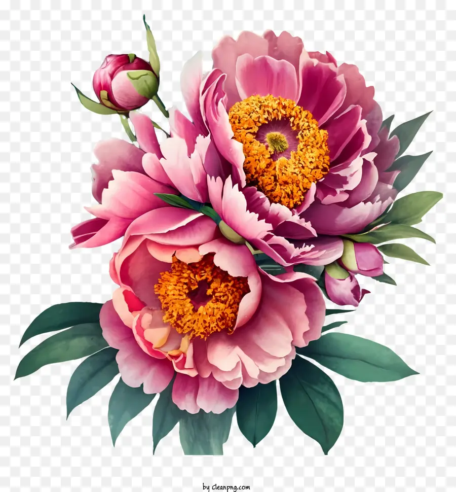 розовый пион，цветочная композиция PNG