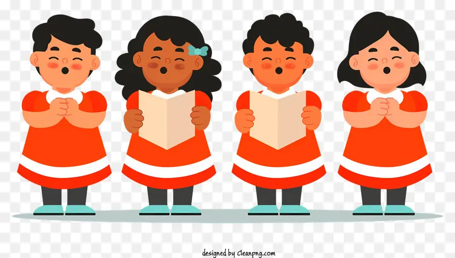 Дети в красных рубашках，Дети поют с бумагой PNG