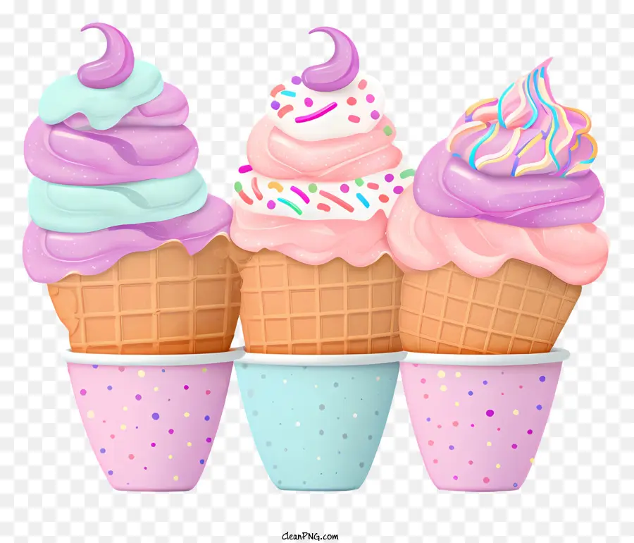 Ice Cream Cones，красочные конусы мороженого PNG