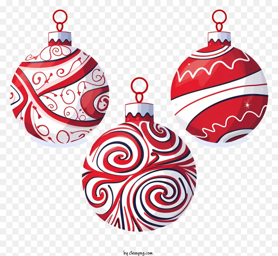 Christmas Ornaments，Красные и белые украшения PNG