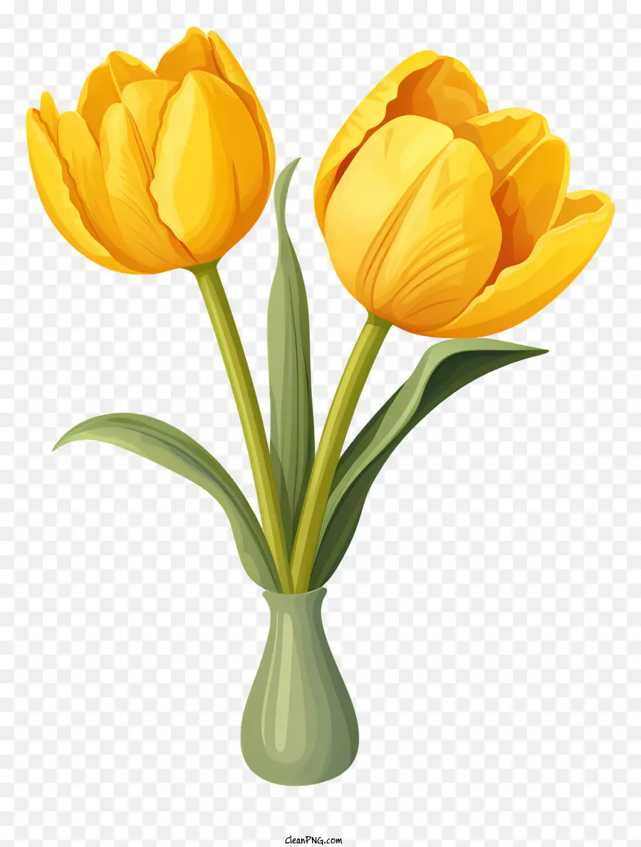 желтые тюльпаны，ваза PNG