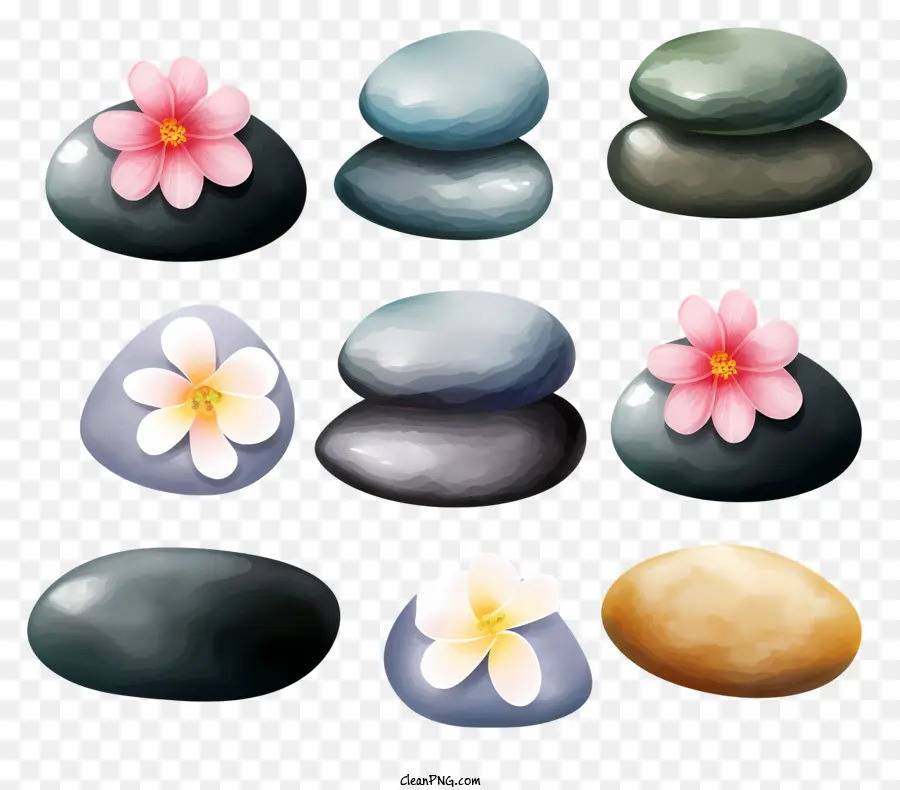 Полированные камни，Цветы на камнях PNG