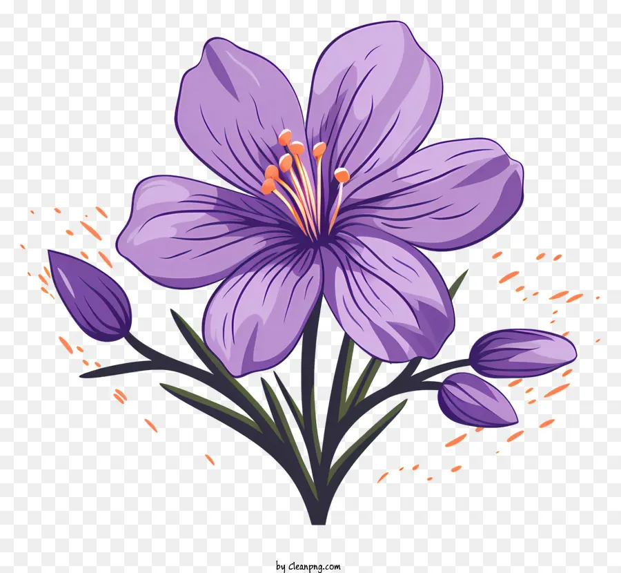 фиолетовый цветок，Маленькие зеленые листья PNG