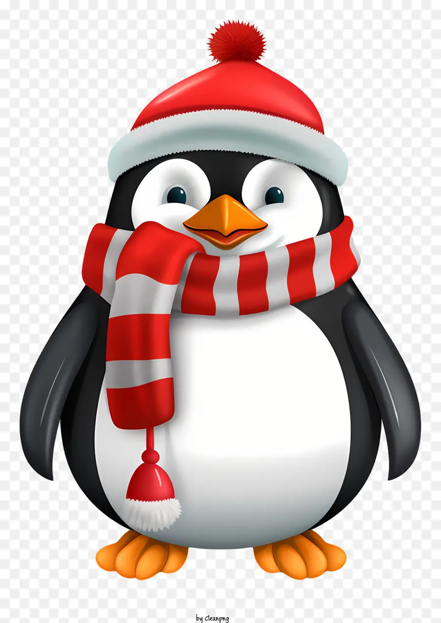 Пингвин，красный и белый полосатый шарф PNG