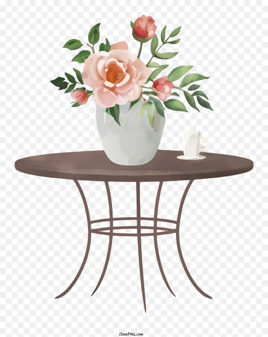 белая ваза，цветы PNG