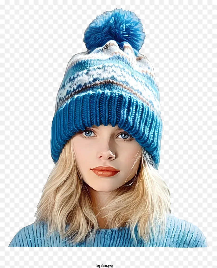 молодая женщина，Синяя вязаная шапочка PNG