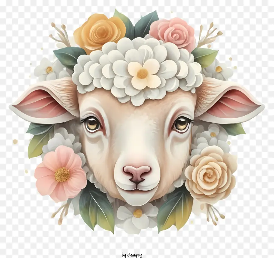 овцы с короной цветов，нежные овцы PNG