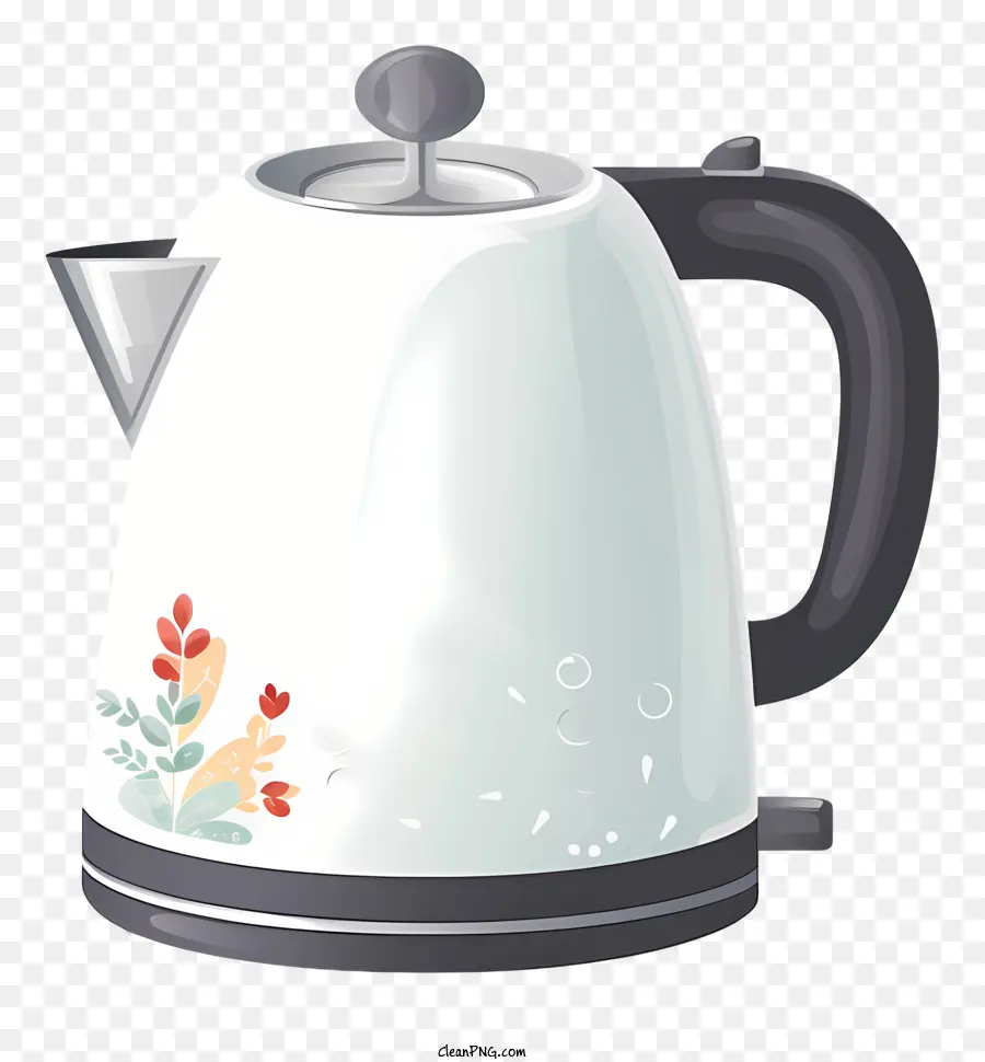 белый чайник，цветочные украшения PNG