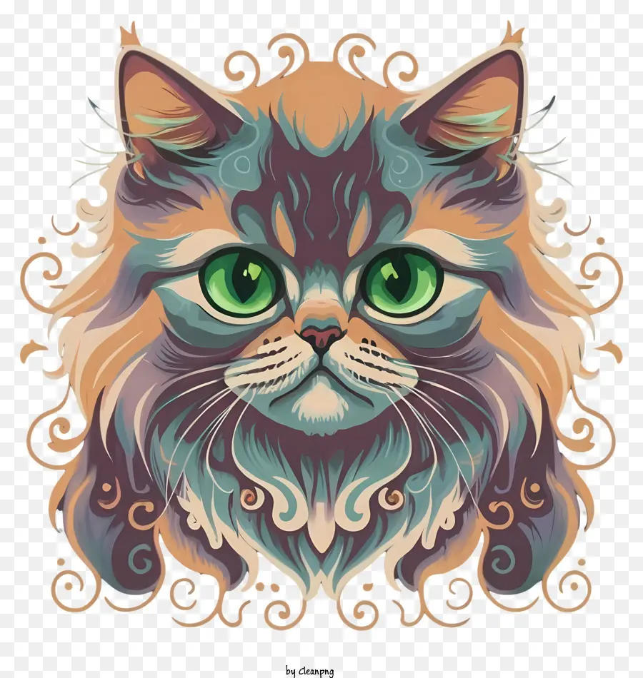 Зеленые глаза кот，Кудрявая меховая кошка PNG
