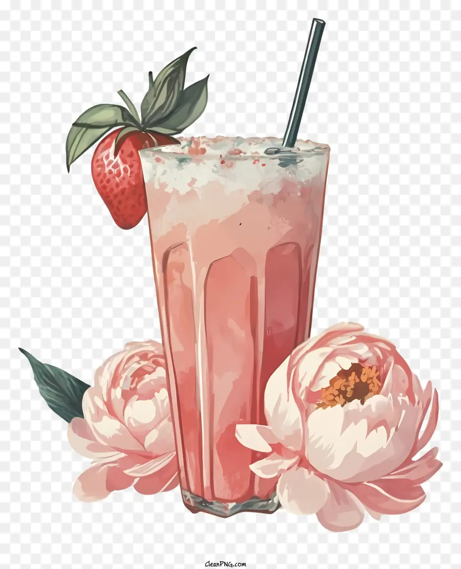 розовый напиток，солома в напитке PNG