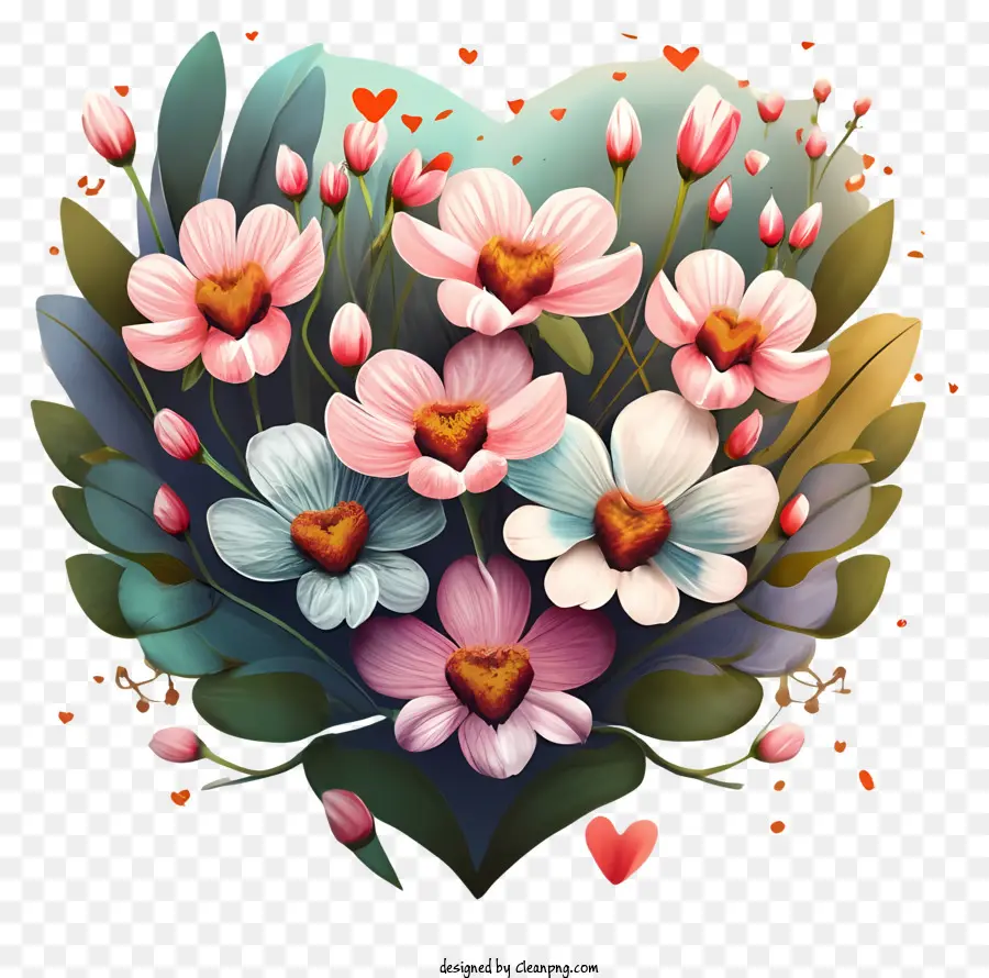 в форме сердца букет，Colored Flowers PNG