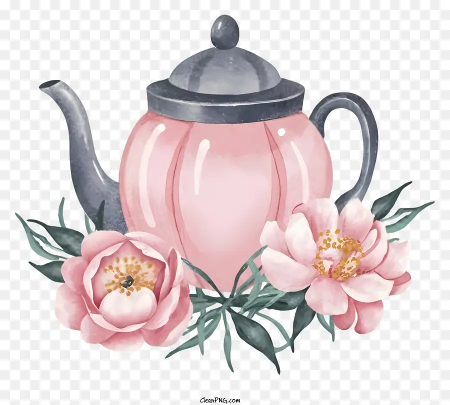 акварельная живопись，Розовый чайник PNG