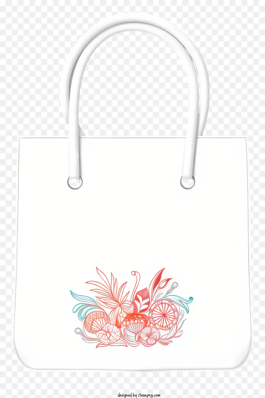 Белая сумочка，красочный цветочный дизайн PNG