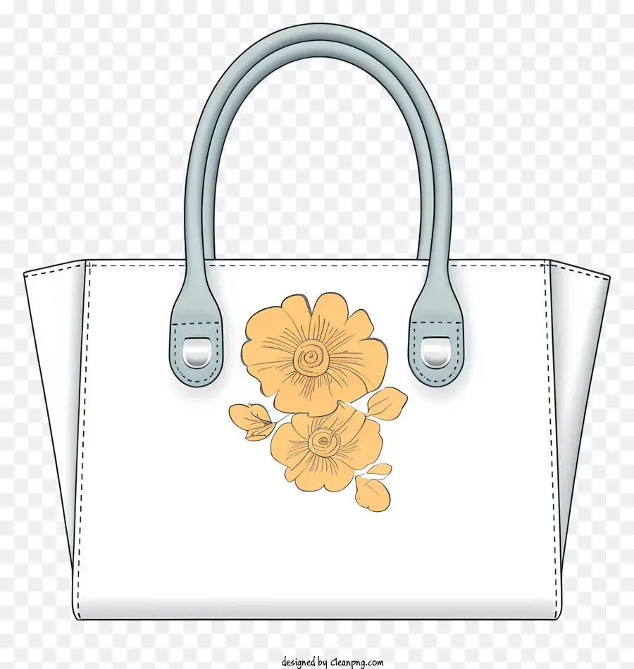 Белая сумочка，Оранжевый цветочный дизайн PNG