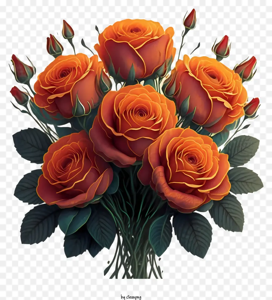 букет，оранжевые розы PNG