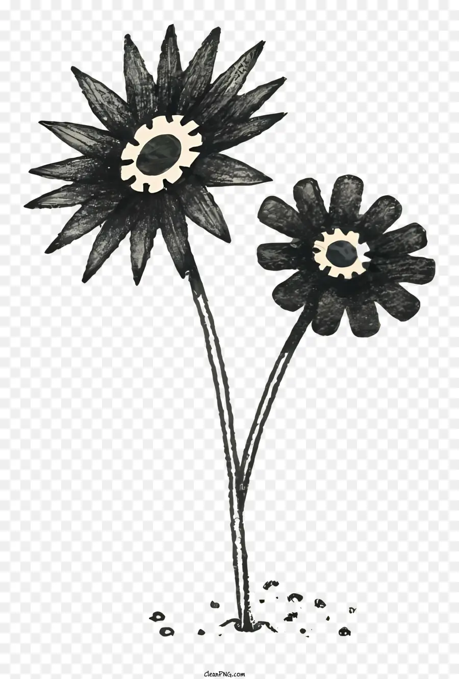 черно белые цветы，рисунок цветов PNG