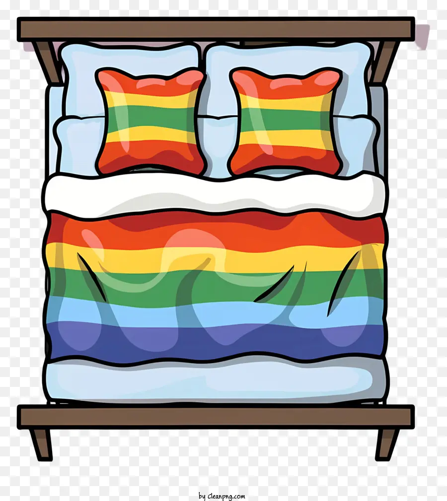 кровать，красочные подушки PNG